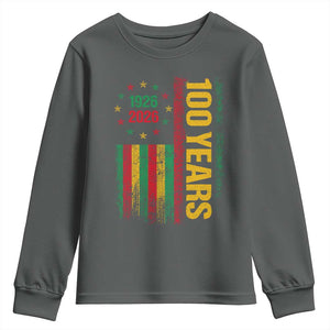 100 Years Of Black History Month Youth Sweatshirt African American Centennial Milestone American Flag TS11 Dark Heather Print Your Wear