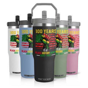 100 Years Of Black History Month Flip Straw Tumbler Hand Fist African American Milestone American Flag TS11 Print Your Wear