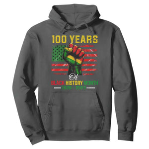 100 Years Of Black History Month Hoodie Hand Fist African American Milestone American Flag TS11 Dark Heather Print Your Wear