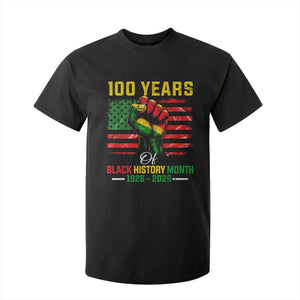 100 Years Of Black History Month T Shirt For Kid Hand Fist African American Milestone American Flag TS11 Black Print Your Wear
