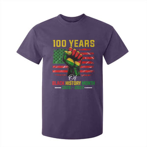 100 Years Of Black History Month T Shirt For Kid Hand Fist African American Milestone American Flag TS11 Purple Print Your Wear