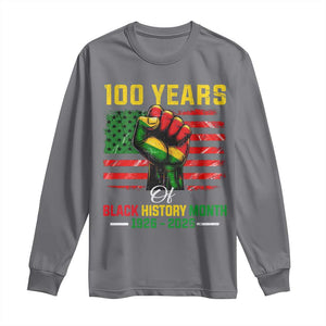 100 Years Of Black History Month Long Sleeve Shirt Hand Fist African American Milestone American Flag TS11 Charcoal Print Your Wear