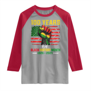 100 Years Of Black History Month Raglan Shirt Hand Fist African American Milestone American Flag TS11 Sport Gray Red Print Your Wear