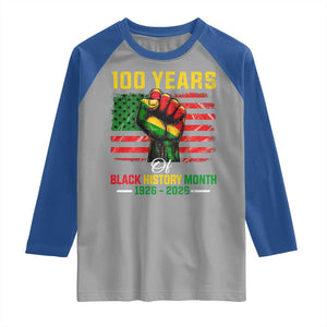 100 Years Of Black History Month Raglan Shirt Hand Fist African American Milestone American Flag TS11 Sport Gray Royal Print Your Wear