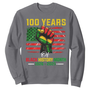 100 Years Of Black History Month Sweatshirt Hand Fist African American Milestone American Flag TS11 Charcoal Print Your Wear