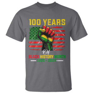 100 Years Of Black History Month T Shirt Hand Fist African American Milestone American Flag TS11 Charcoal Print Your Wear