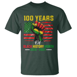 100 Years Of Black History Month T Shirt Hand Fist African American Milestone American Flag TS11 Dark Forest Green Print Your Wear