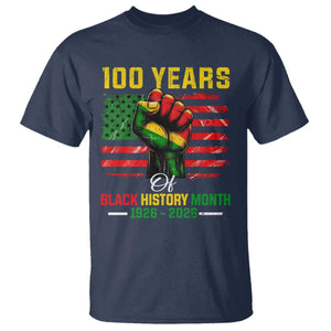100 Years Of Black History Month T Shirt Hand Fist African American Milestone American Flag TS11 Navy Print Your Wear