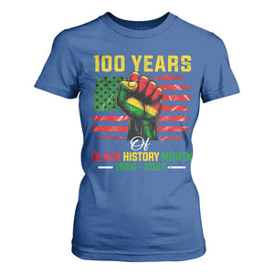 100 Years Of Black History Month T Shirt For Women Hand Fist African American Milestone American Flag TS11 Royal Blue Print Your Wear