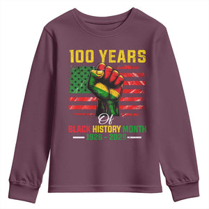 100 Years Of Black History Month Youth Sweatshirt Hand Fist African American Milestone American Flag TS11 Maroon Print Your Wear