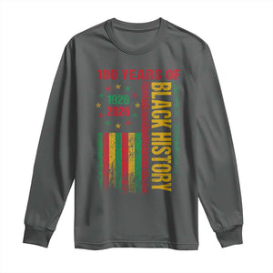 100 Years Of Black History Long Sleeve Shirt Centennial Milestone Vintage African American Flag TS11 Dark Heather Print Your Wear