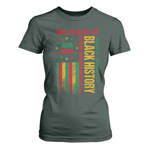 100 Years Of Black History T Shirt For Women Centennial Milestone Vintage African American Flag TS11 Dark Forest Green Print Your Wear