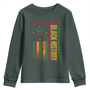 100 Years Of Black History Youth Sweatshirt Centennial Milestone Vintage African American Flag TS11 Dark Forest Green Print Your Wear