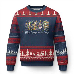 Goose Mardi Gras Ugly Christmas Sweater Funny Mardi Goose On The Loose New Orleans Carnival TS11 Navy Red Print Your Wear