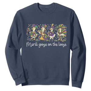 Goose Mardi Gras Sweatshirt Funny Mardi Goose On The Loose New Orleans Carnival TS11 Navy Print Your Wear