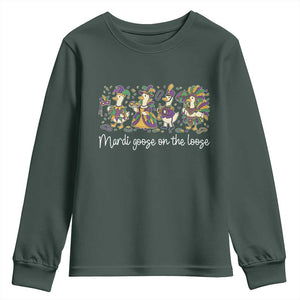 Goose Mardi Gras Youth Sweatshirt Funny Mardi Goose On The Loose New Orleans Carnival TS11 Dark Forest Green Print Your Wear