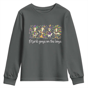 Goose Mardi Gras Youth Sweatshirt Funny Mardi Goose On The Loose New Orleans Carnival TS11 Dark Heather Print Your Wear