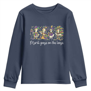Goose Mardi Gras Youth Sweatshirt Funny Mardi Goose On The Loose New Orleans Carnival TS11 Navy Print Your Wear