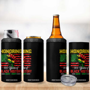 Honoring 100 Years Of Black History 4 in 1 Can Cooler Tumbler Hand Fist Vintage American Flag TS11 Print Your Wear