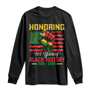 Honoring 100 Years Of Black History Long Sleeve Shirt Hand Fist Vintage American Flag TS11 Black Print Your Wear