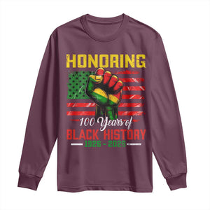 Honoring 100 Years Of Black History Long Sleeve Shirt Hand Fist Vintage American Flag TS11 Maroon Print Your Wear
