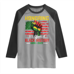 Honoring 100 Years Of Black History Raglan Shirt Hand Fist Vintage American Flag TS11 Sport Gray Black Print Your Wear