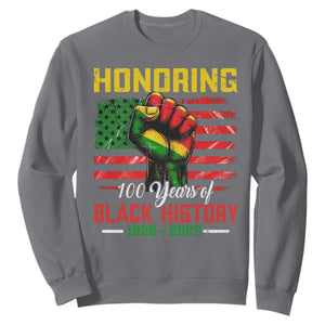 Honoring 100 Years Of Black History Sweatshirt Hand Fist Vintage American Flag TS11 Charcoal Print Your Wear