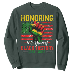 Honoring 100 Years Of Black History Sweatshirt Hand Fist Vintage American Flag TS11 Dark Forest Green Print Your Wear