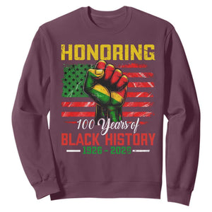 Honoring 100 Years Of Black History Sweatshirt Hand Fist Vintage American Flag TS11 Maroon Print Your Wear