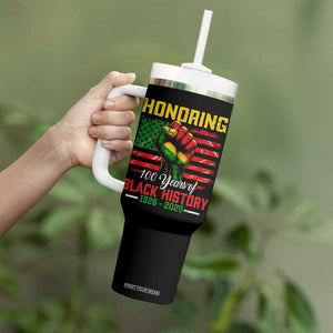 Honoring 100 Years Of Black History Tumbler With Handle Hand Fist Vintage American Flag TS11 Print Your Wear