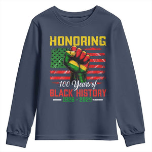 Honoring 100 Years Of Black History Youth Sweatshirt Hand Fist Vintage American Flag TS11 Navy Print Your Wear