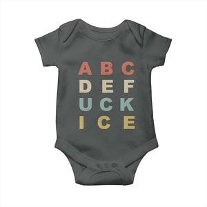 Funny Fuck Ice Protest Resistance Baby Onesie Political Retro Alphabet Graphic TS11 Dark Heather Print Your Wear