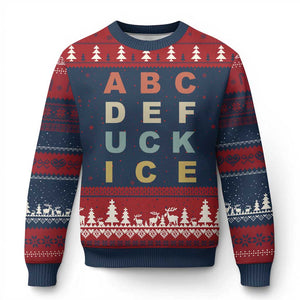 Funny Fuck Ice Protest Resistance Ugly Christmas Sweater Political Retro Alphabet Graphic TS11 Navy Red Print Your Wear