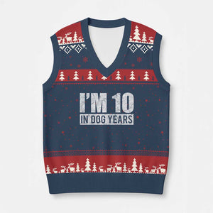 70th Birthday Funny I Am 10 In Dog Years V-Neck Knit Sweater Vest 70 Years Old Gifts TS11 Navy Red Print Your Wear