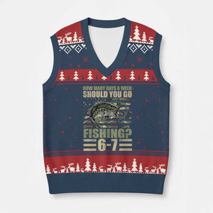 Fishing 67 Meme V-Neck Knit Sweater Vest How Many Days A Week Should You Go Fishing Camo Flag TS11 Navy Red Print Your Wear
