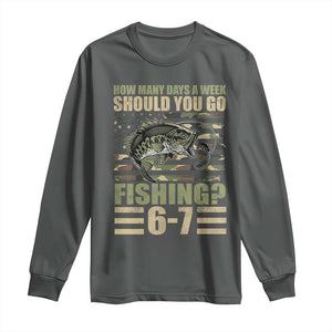 Fishing 67 Meme Long Sleeve Shirt How Many Days A Week Should You Go Fishing Camo Flag TS11 Dark Heather Print Your Wear