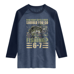 Fishing 67 Meme Raglan Shirt How Many Days A Week Should You Go Fishing Camo Flag TS11 Heather Denim Navy Print Your Wear
