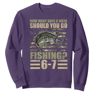 Fishing 67 Meme Sweatshirt How Many Days A Week Should You Go Fishing Camo Flag TS11 Purple Print Your Wear