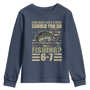 Fishing 67 Meme Youth Sweatshirt How Many Days A Week Should You Go Fishing Camo Flag TS11 Navy Print Your Wear