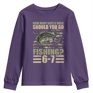 Fishing 67 Meme Youth Sweatshirt How Many Days A Week Should You Go Fishing Camo Flag TS11 Purple Print Your Wear