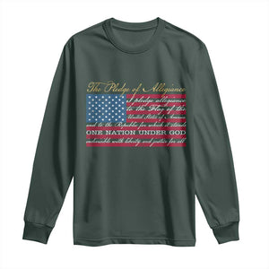 The Pledge of Allegiance Long Sleeve Shirt US Military Veteran Patriotic American Flag TS11 Dark Forest Green Print Your Wear