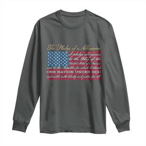 The Pledge of Allegiance Long Sleeve Shirt US Military Veteran Patriotic American Flag TS11 Dark Heather Print Your Wear