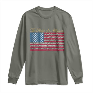 The Pledge of Allegiance Long Sleeve Shirt US Military Veteran Patriotic American Flag TS11 Military Green Print Your Wear