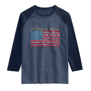 The Pledge of Allegiance Raglan Shirt US Military Veteran Patriotic American Flag TS11 Heather Denim Navy Print Your Wear