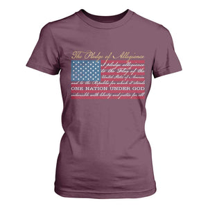 The Pledge of Allegiance T Shirt For Women US Military Veteran Patriotic American Flag TS11 Maroon Print Your Wear