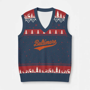 Baltimore Script Retro Baseball Sport Lovers City Pride V-Neck Knit Sweater Vest TS11 Navy Red Print Your Wear