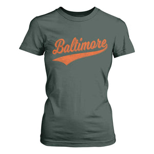 Baltimore Script Retro Baseball Sport Lovers City Pride T Shirt For Women TS11 Dark Forest Green Print Your Wear