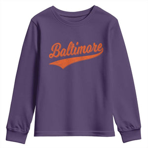 Baltimore Script Retro Baseball Sport Lovers City Pride Youth Sweatshirt TS11 Purple Print Your Wear