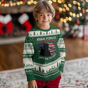 Iran Forgot Our President Has 34 Felonies Ugly Christmas Sweater Funny Political Satire Vintage American Flag TS11 Forest Green Beige Print Your Wear