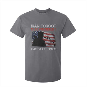Iran Forgot Our President Has 34 Felonies T Shirt For Kid Funny Political Satire Vintage American Flag TS11 Charcoal Print Your Wear